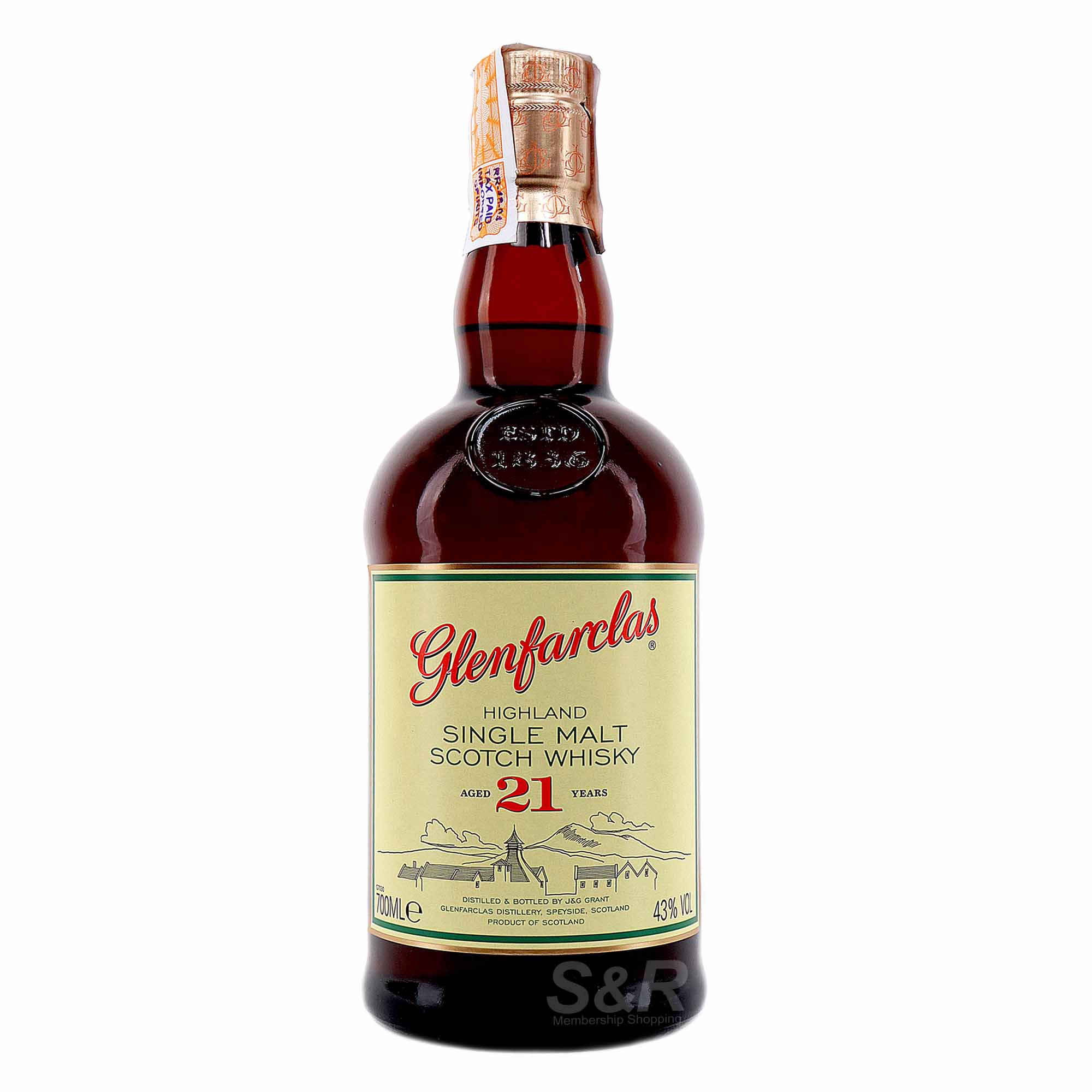 Glenfarclas Highland Single Malt Scotch Whisky 21 YO 700mL